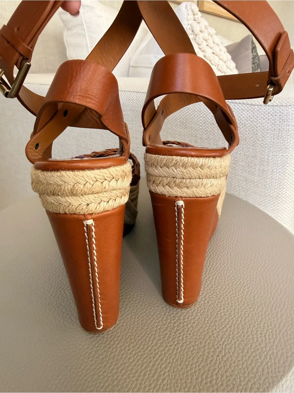 Ralph Lauren Purple Label Tan Braided Leather Platform Sandals